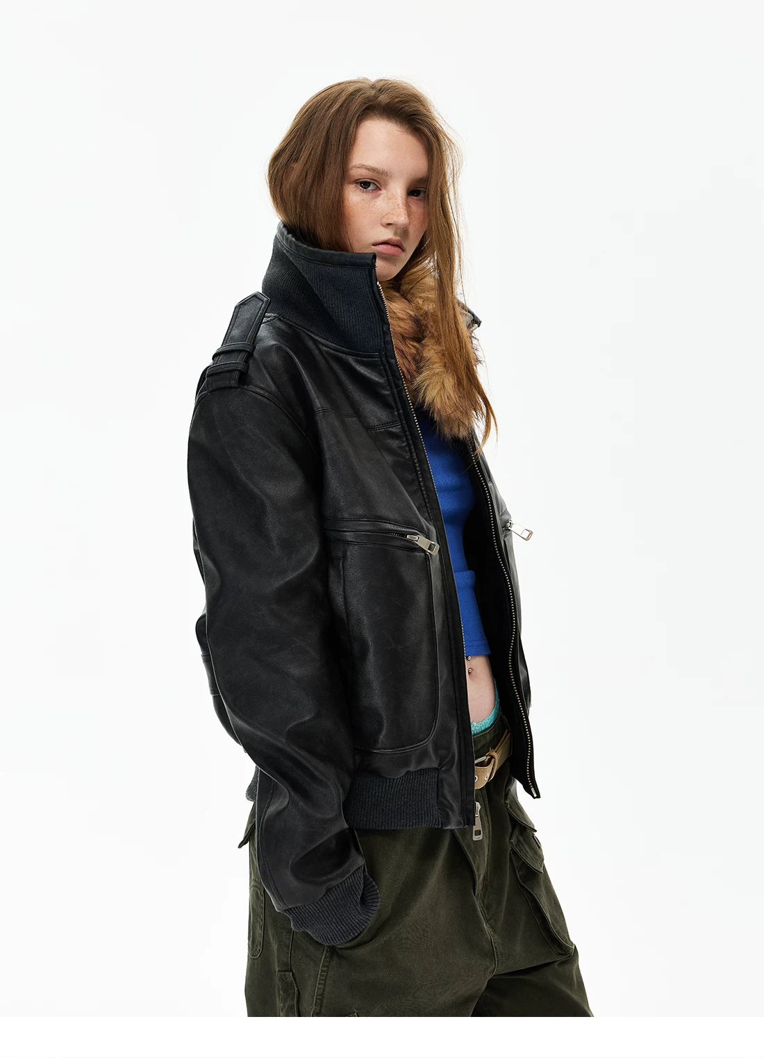 Distressed Black Leather-Look Jacket product photo