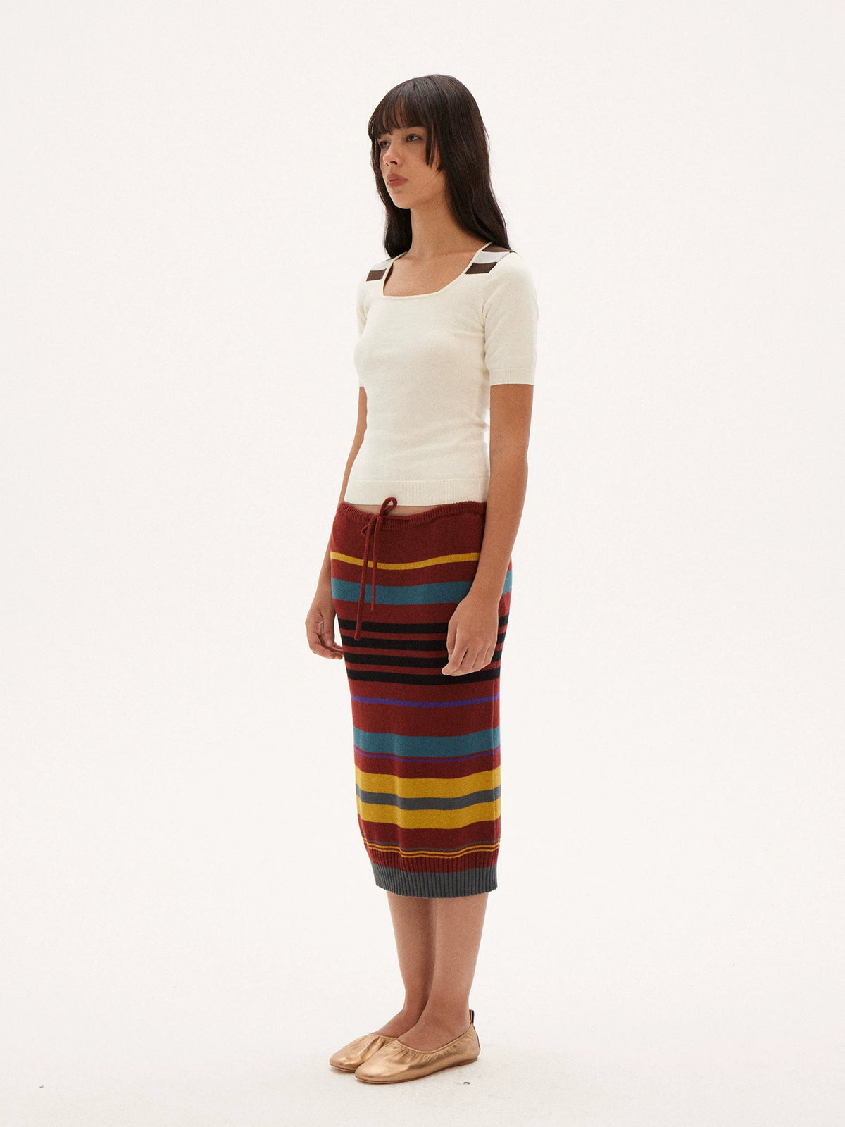 Striped Knit Midi Skirt