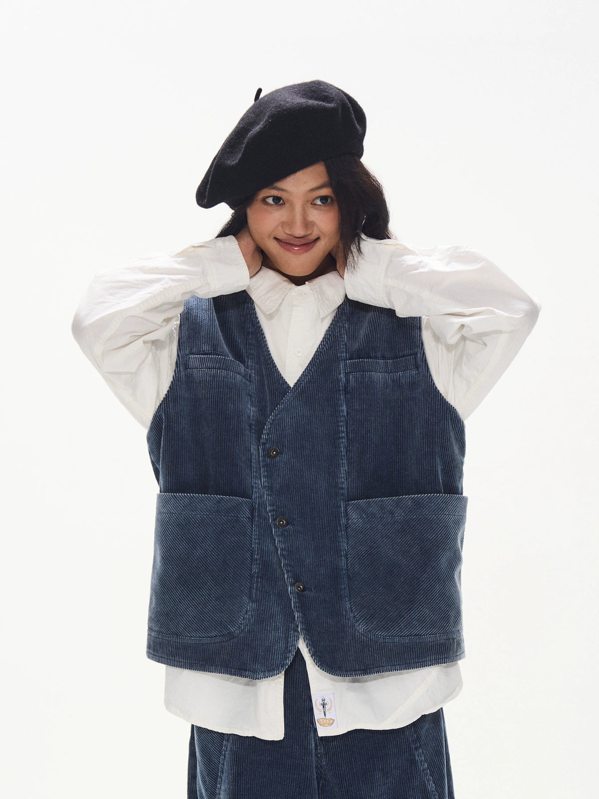 Washed Corduroy Denim Vest model view