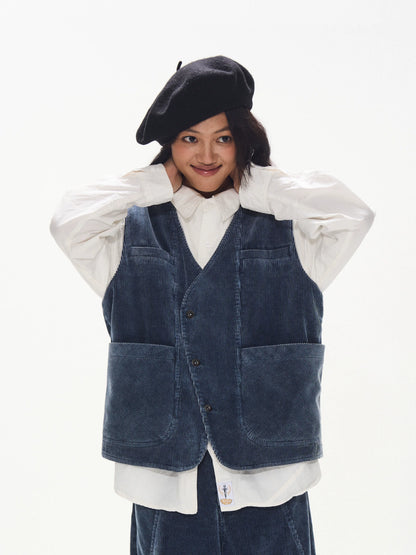 Washed Corduroy Denim Vest model view