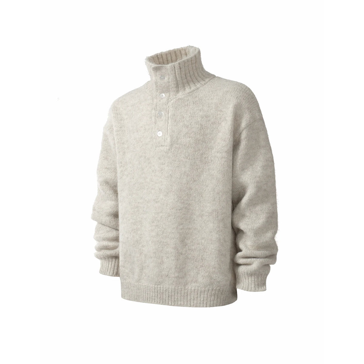 Wool-Blend Half-Button Mock Neck Sweater