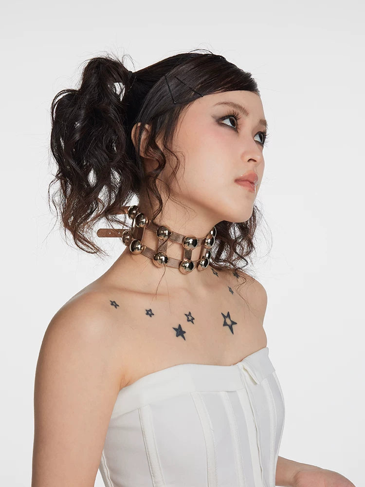 Three-Tone Adjustable Studded Choker worn view