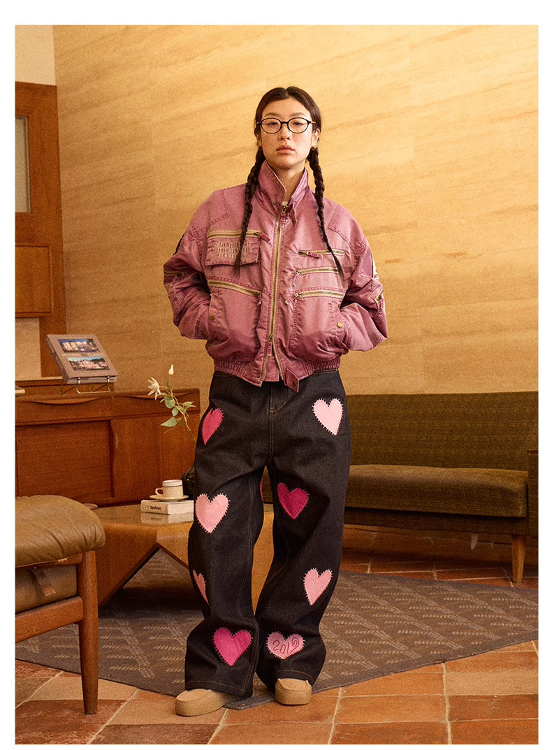 Washed Quilted Patch Embroidered Jacket