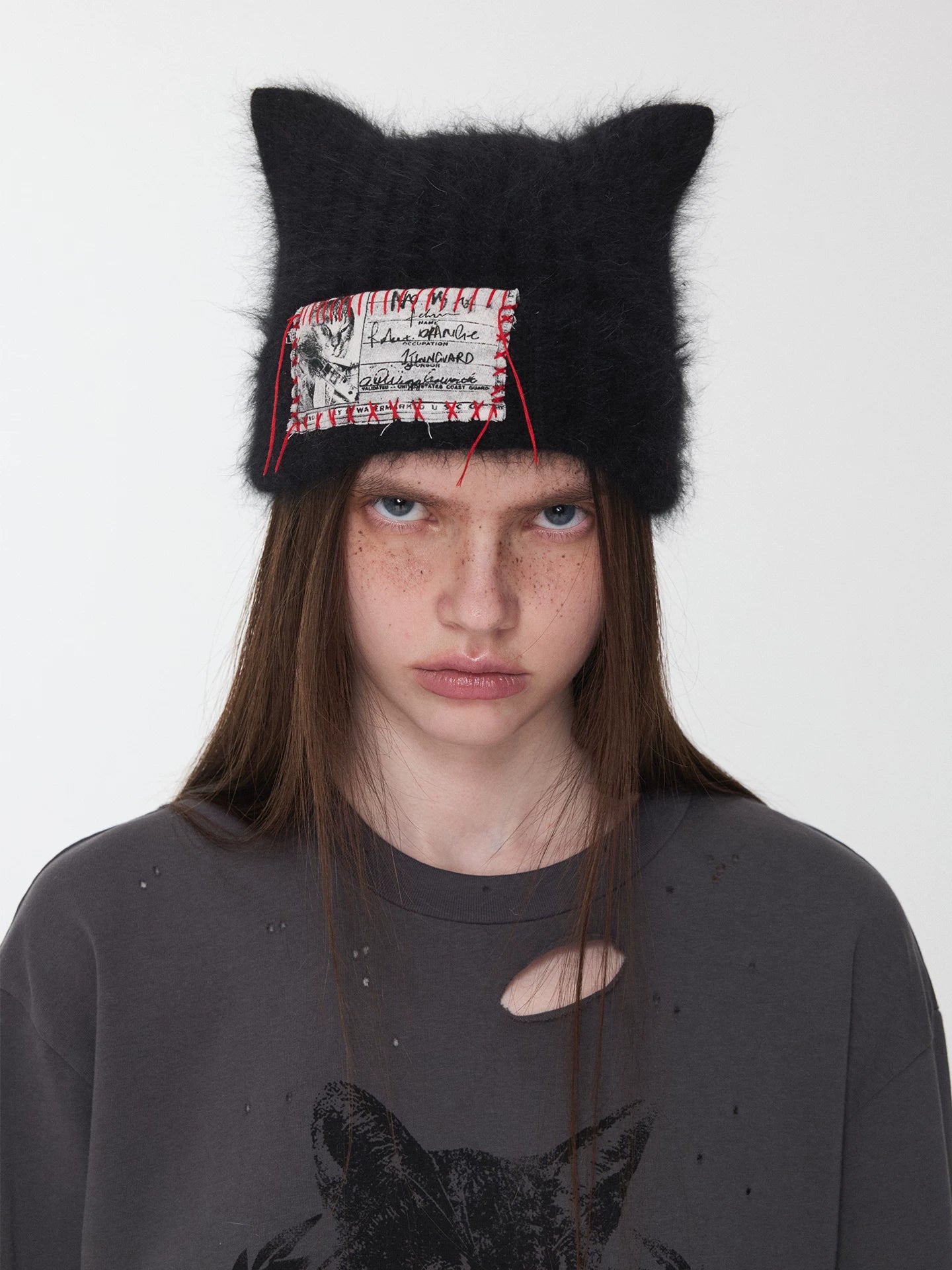 Cat Ear Faux Fur Knit Beanie with Hand-Sewn Label