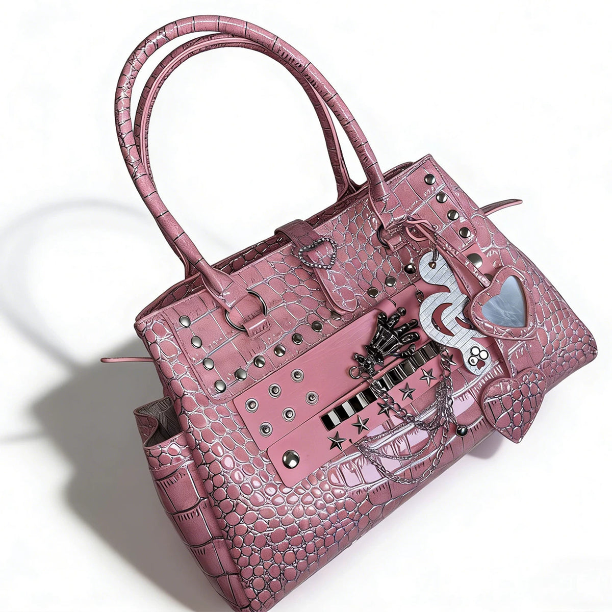 Pink Crocodile-Embossed Tote Bag detail 2