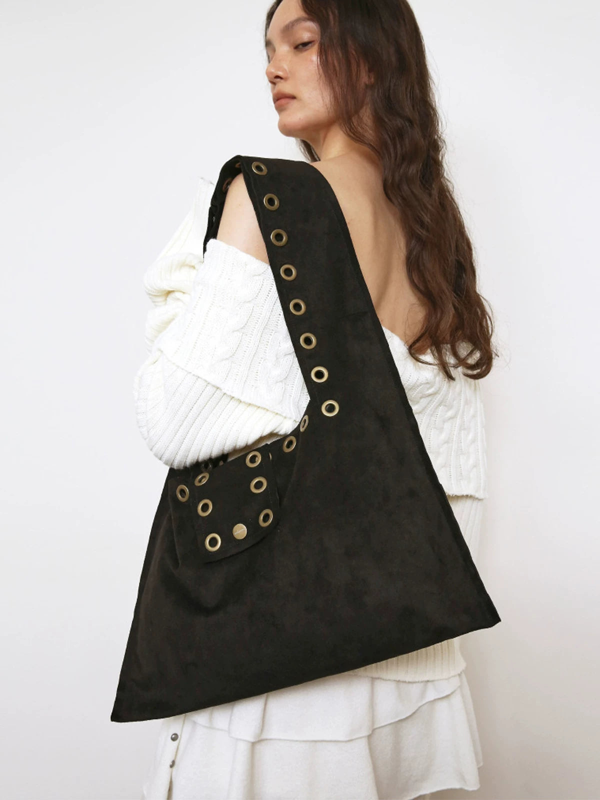 Grommet Suede-Look Shoulder Tote Bag product photo