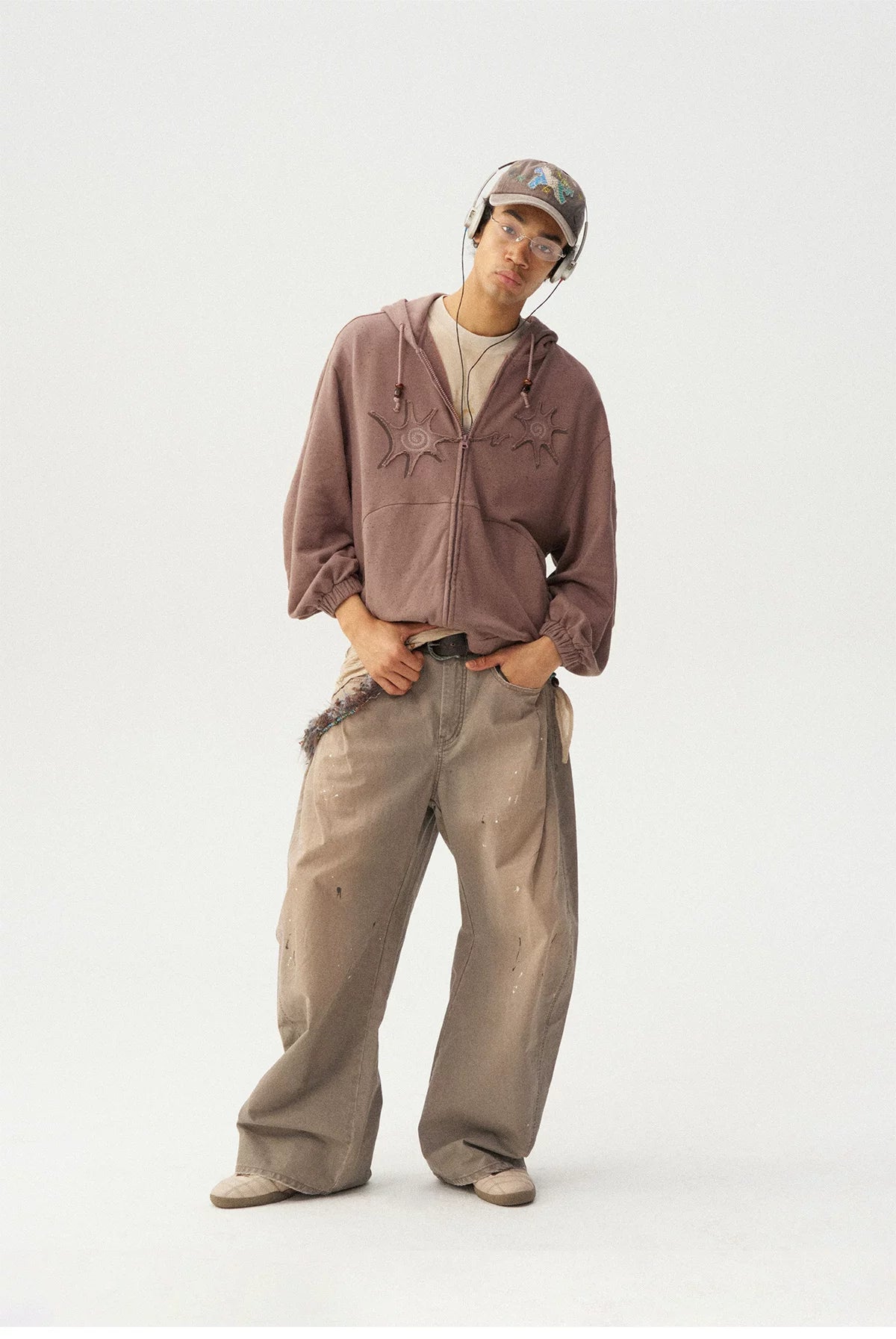 Dusty rose hoodie, full-length front view