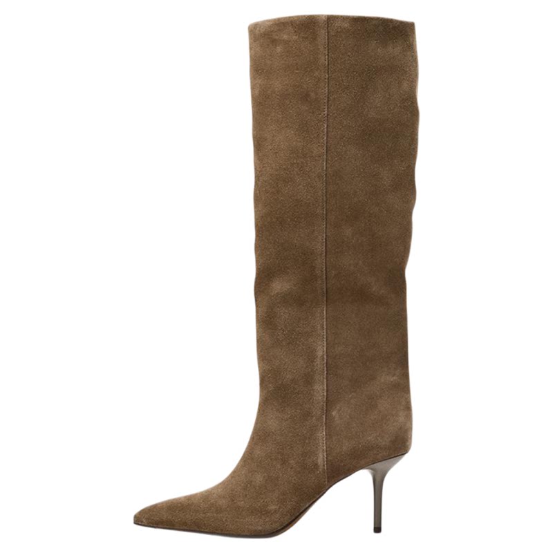 Women's Pointed Toe Stiletto Wide-Shaft Knee-High Boots