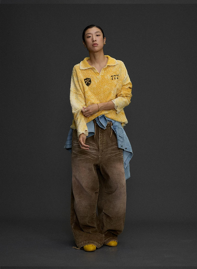 Wide Leg Corduroy Cargo Pants product photo, brown