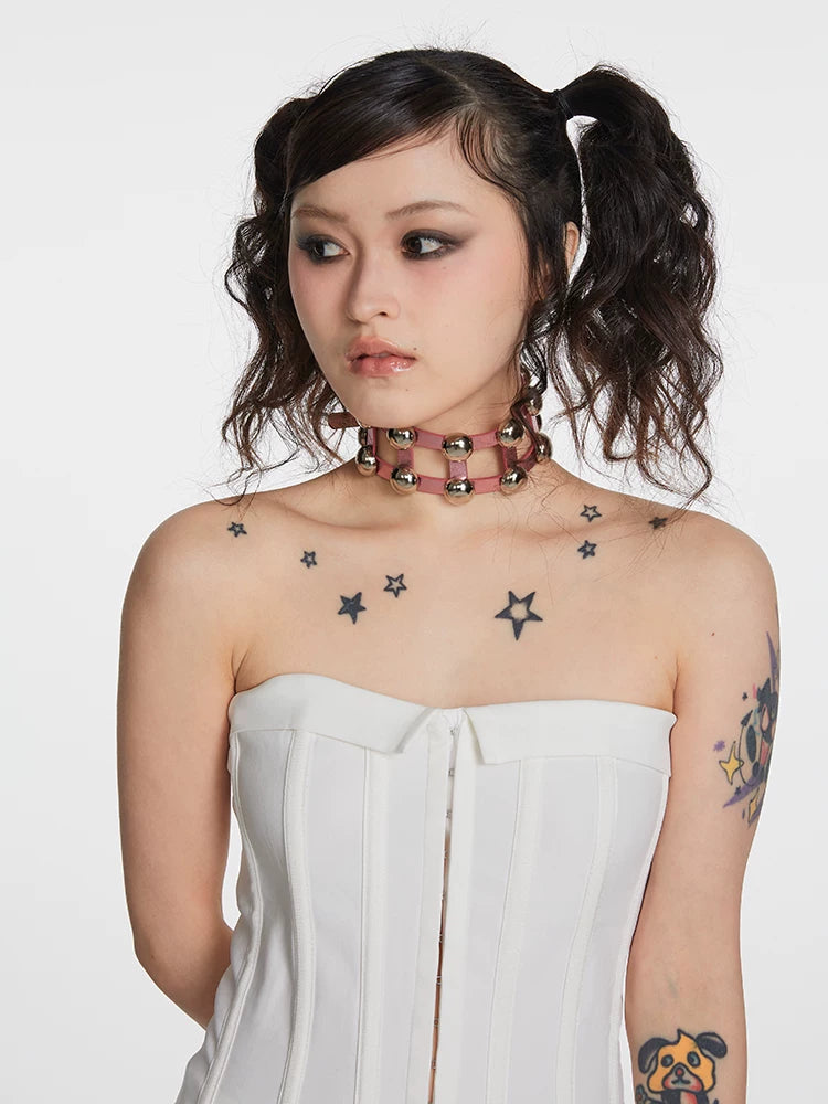 Three-Tone Adjustable Studded Choker worn view