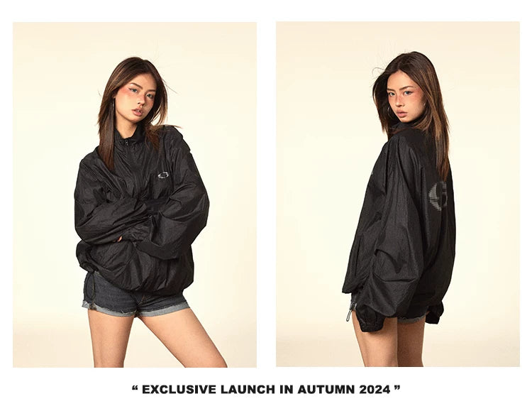 Crinkled Stand Collar Zip Jacket