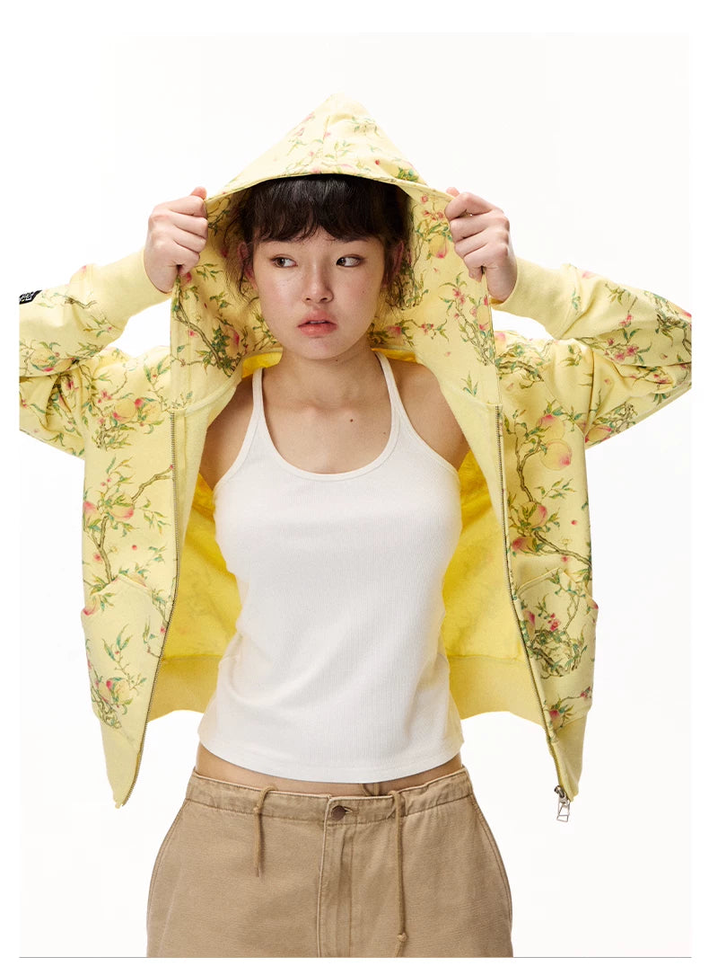 Floral Hooded Zip Sweatshirt product photo, yellow