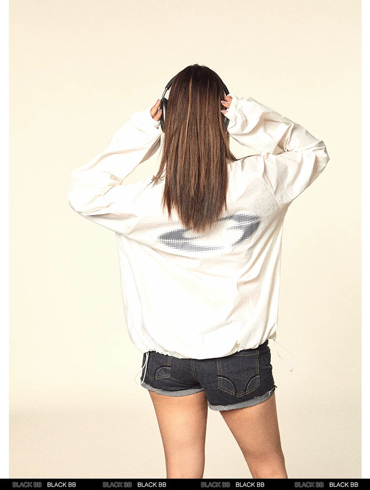 Crinkled Stand Collar Zip Jacket