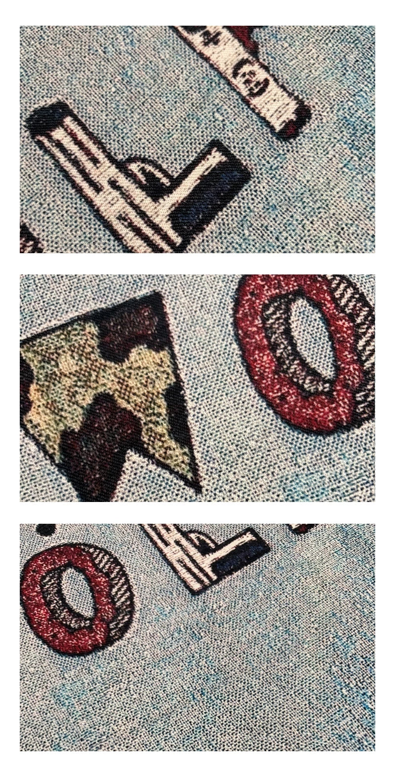 Close-up of the back lettering on the long-sleeve top