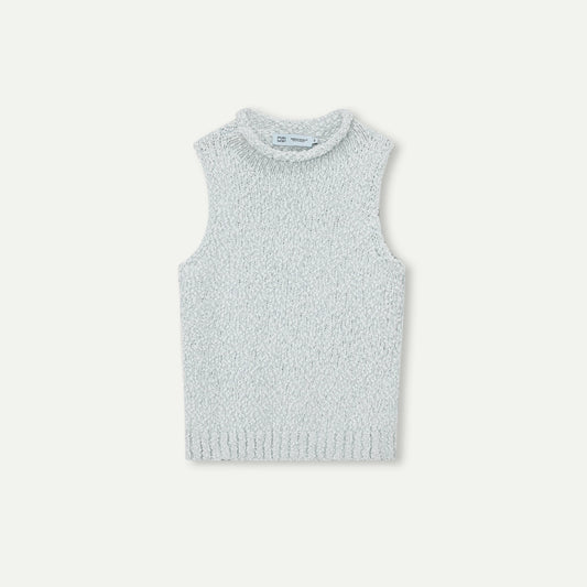 High Neck Textured Cotton Knit Tank Top
