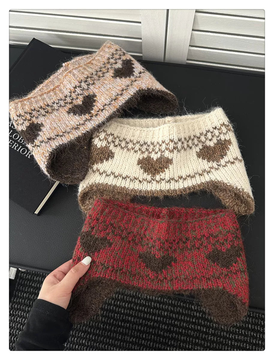 Heart Pattern Knit Earflap Headband product photo