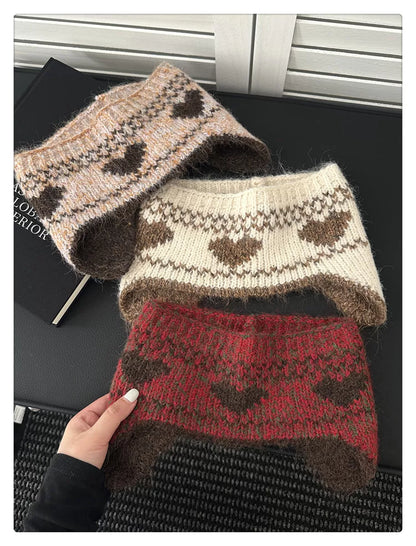 Heart Pattern Knit Earflap Headband product photo