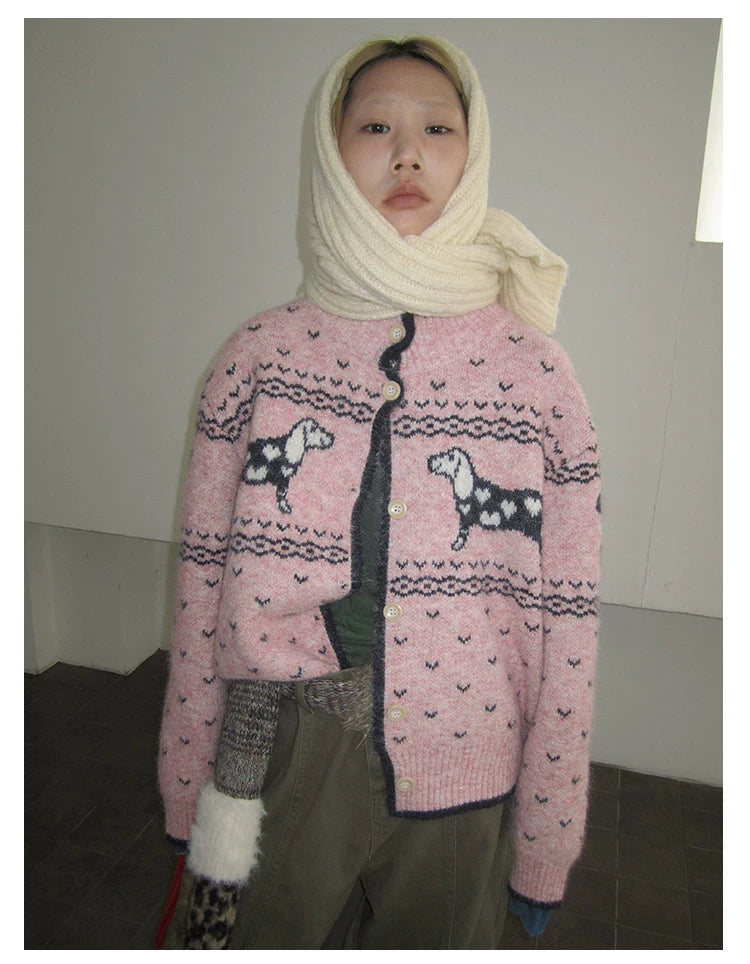 Dachshund Jacquard Knit Cardigan