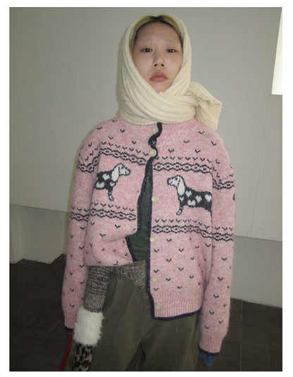 Dachshund Jacquard Knit Cardigan