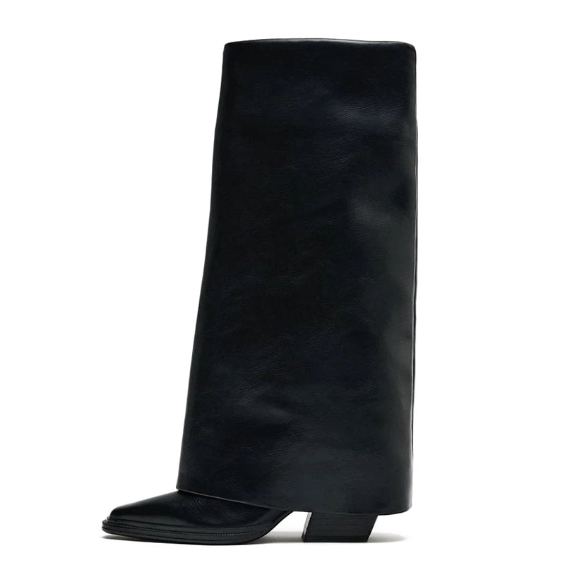 Women's Square Toe Wide-Shaft Block Heel Knee-High Boots