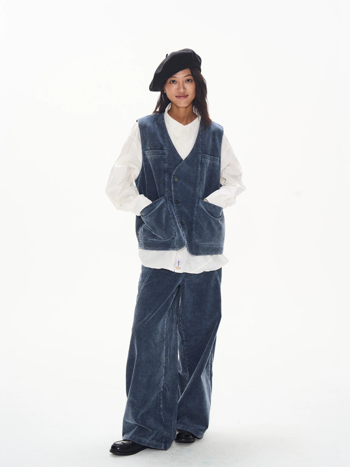 Washed Corduroy Denim Vest front view