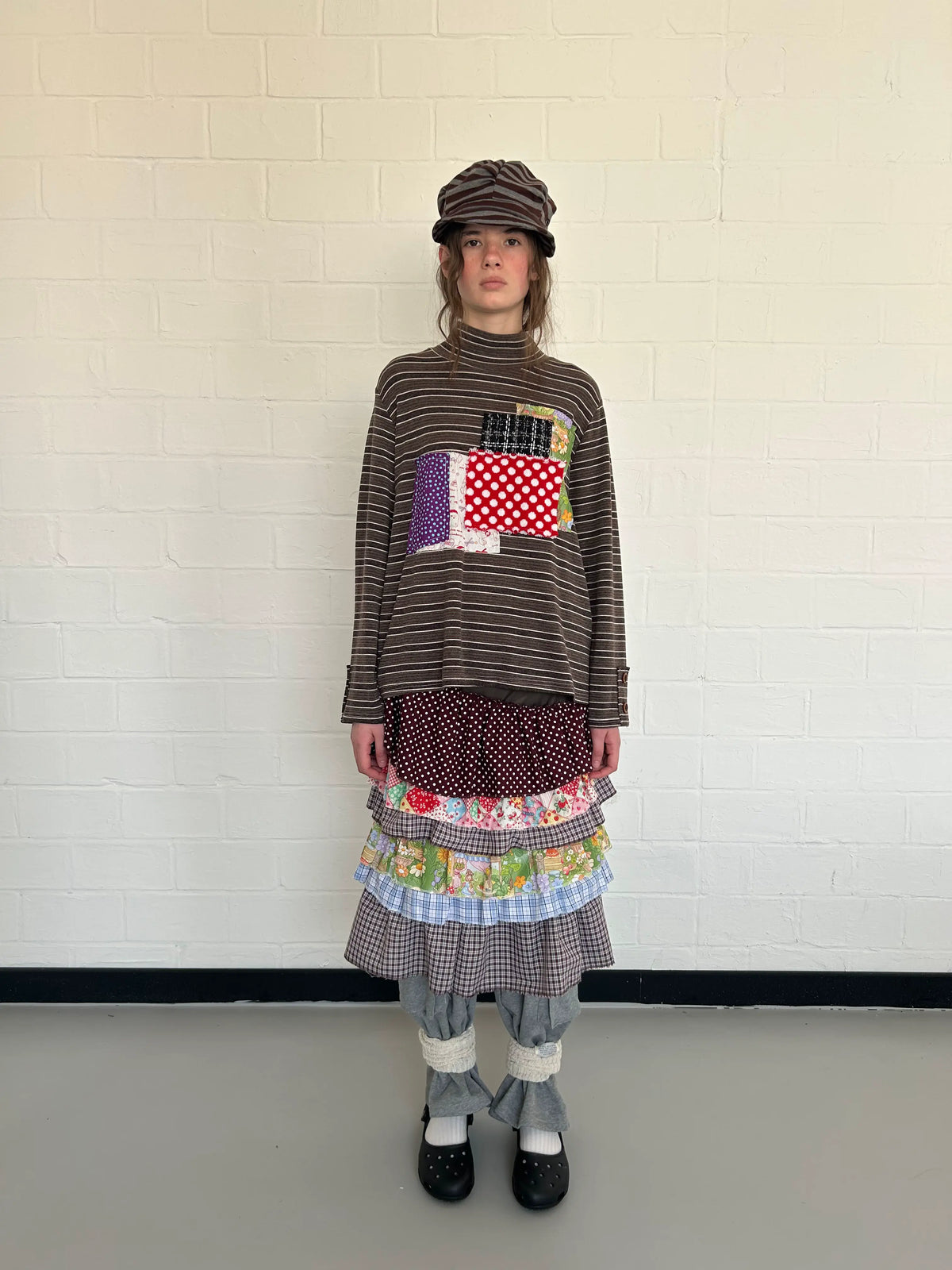 Brown Patchwork Stripe Long-Sleeve Top
