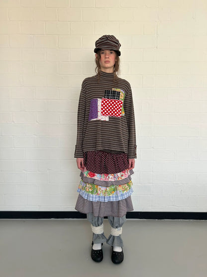 Brown Patchwork Stripe Long-Sleeve Top