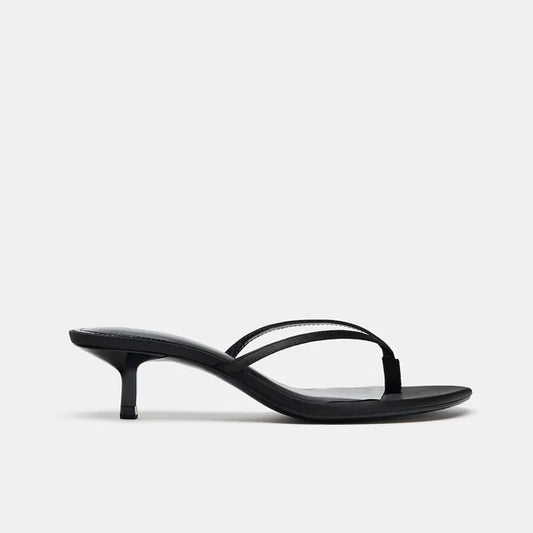 Women's Round Toe Kitten Heel Thong Sandals