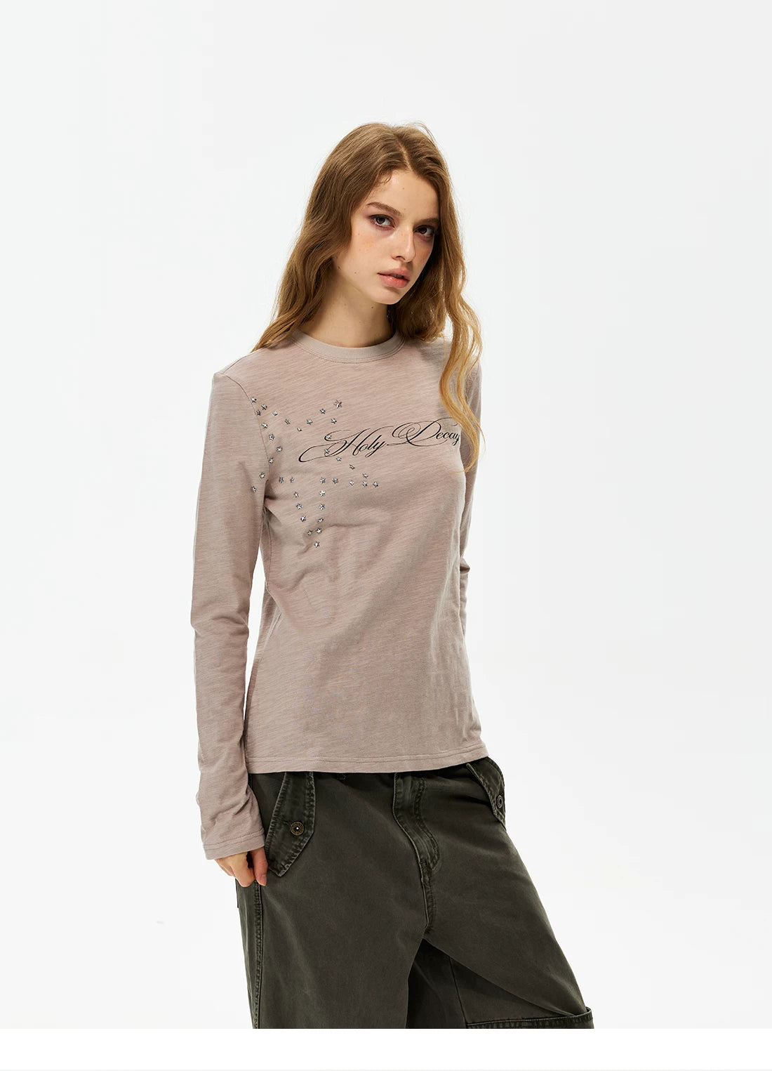 Unisex Star Graphic Long Sleeve T-Shirt in beige