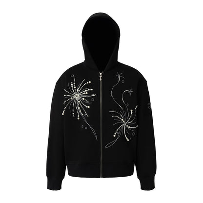 Pearl Embroidered Zip Hoodie