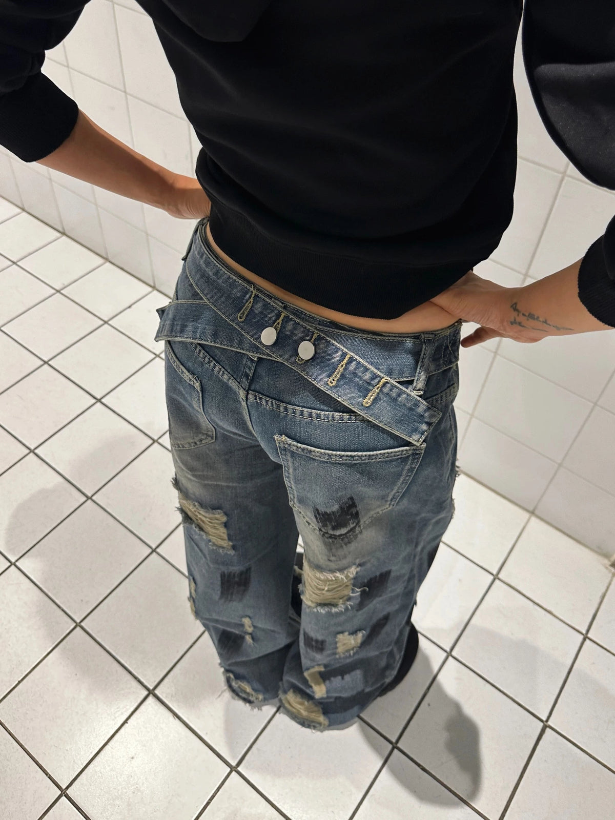 Distressed Wide-Leg Jeans