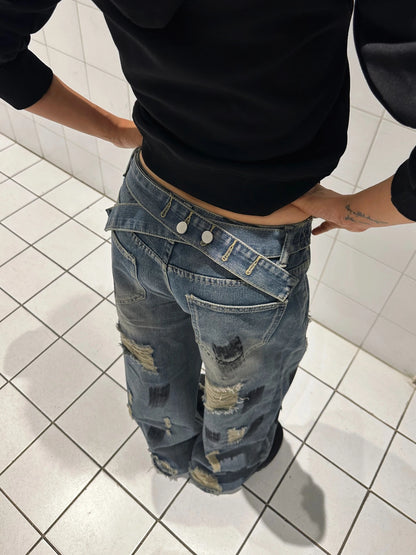 Distressed Wide-Leg Jeans