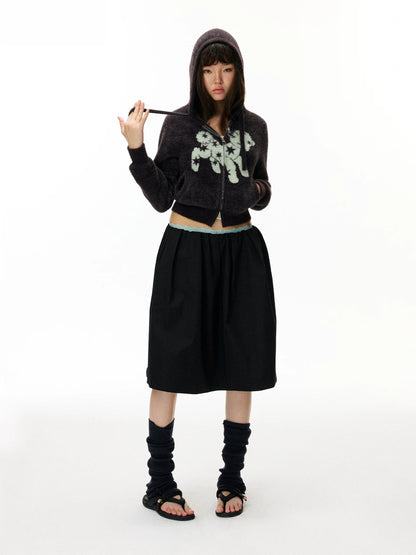 Fuzzy Floral Zip Hoodie