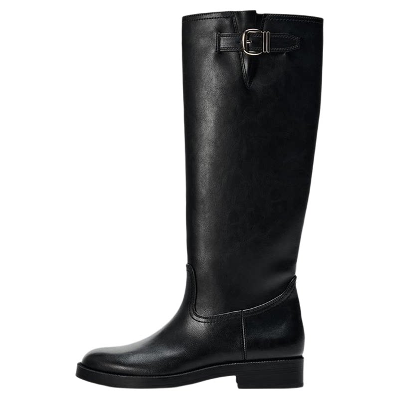 Women's Buckle Round Toe Block Heel Knee-High Boots