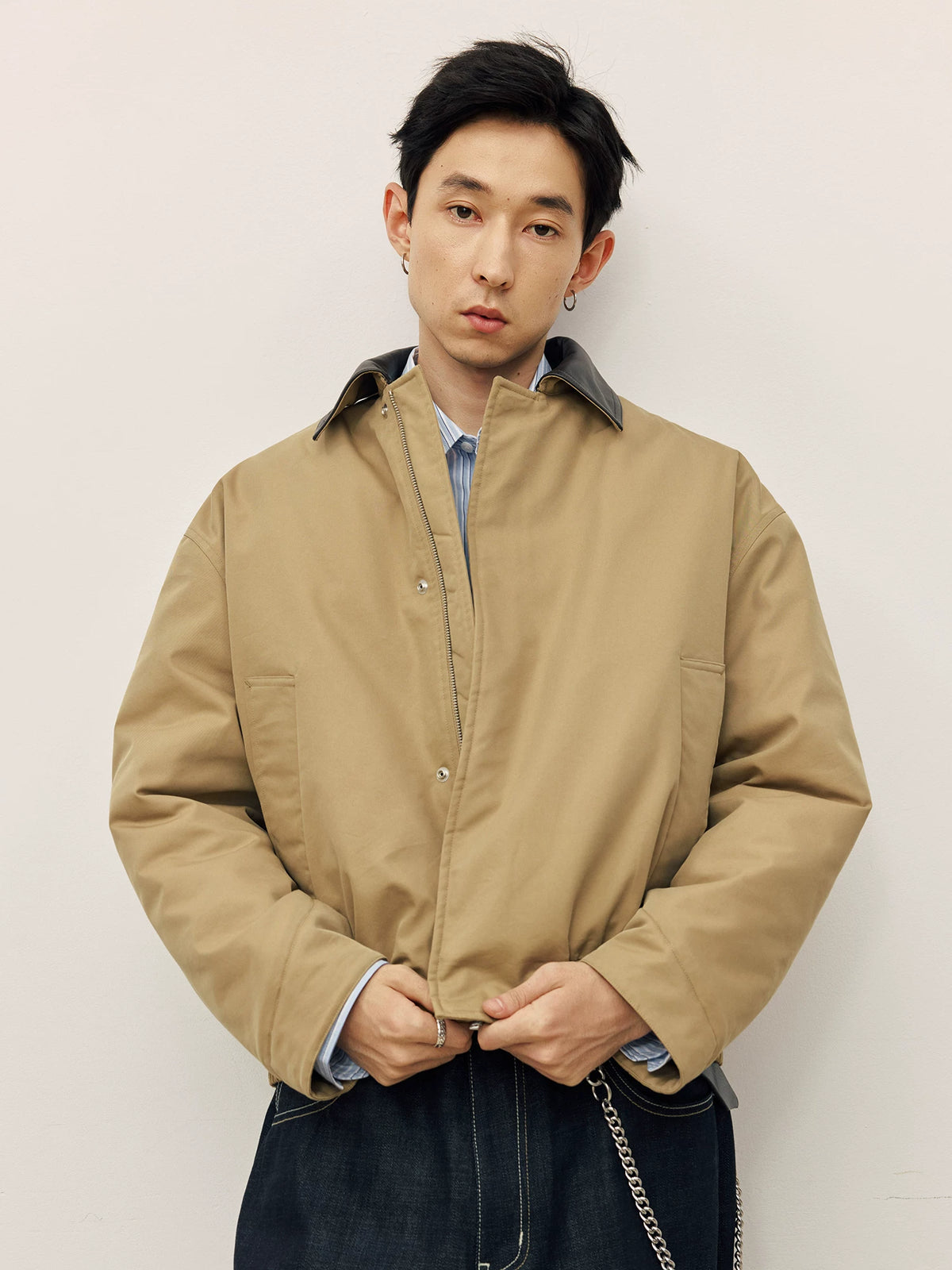 Leather-Collar Primaloft Harrington Jacket