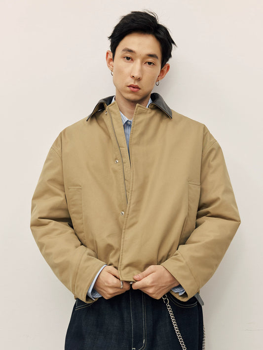Leather-Collar Primaloft Harrington Jacket
