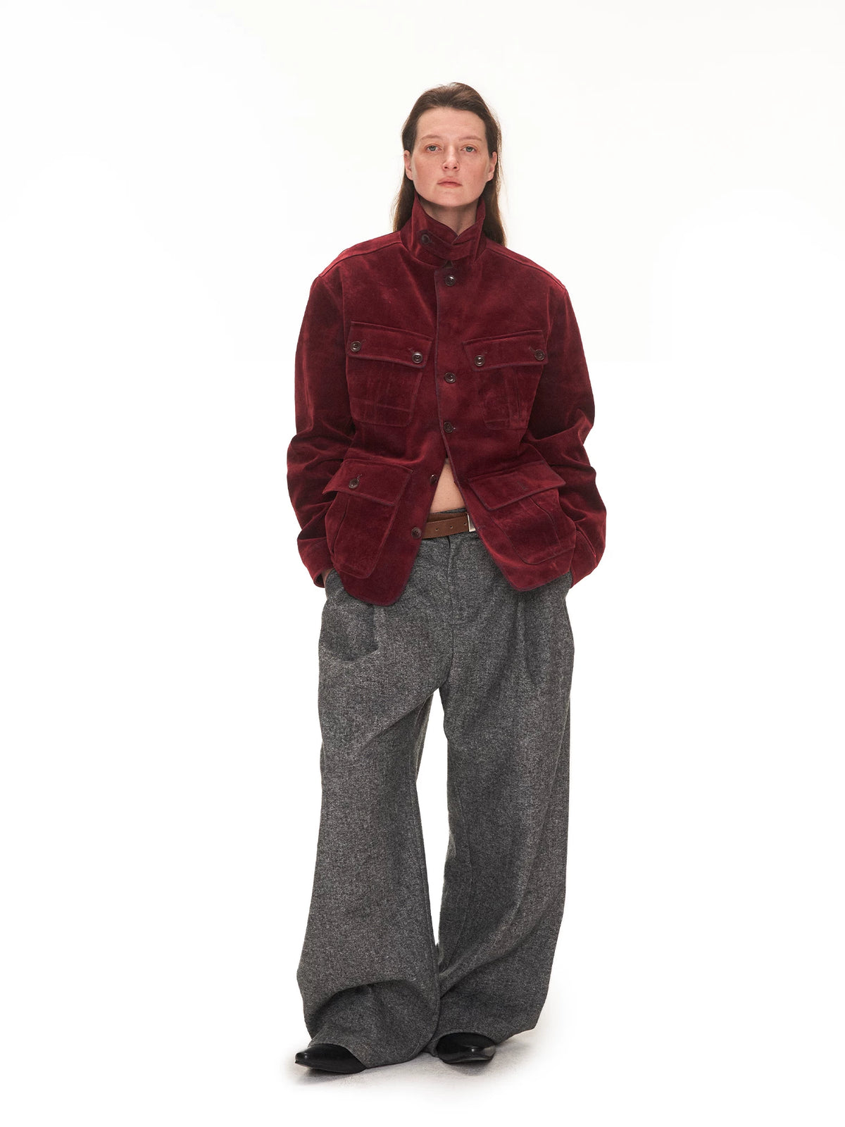 Flocked Multi-Pocket Denim Jacket