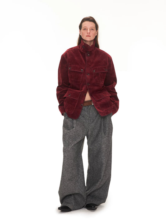 Flocked Multi-Pocket Denim Jacket