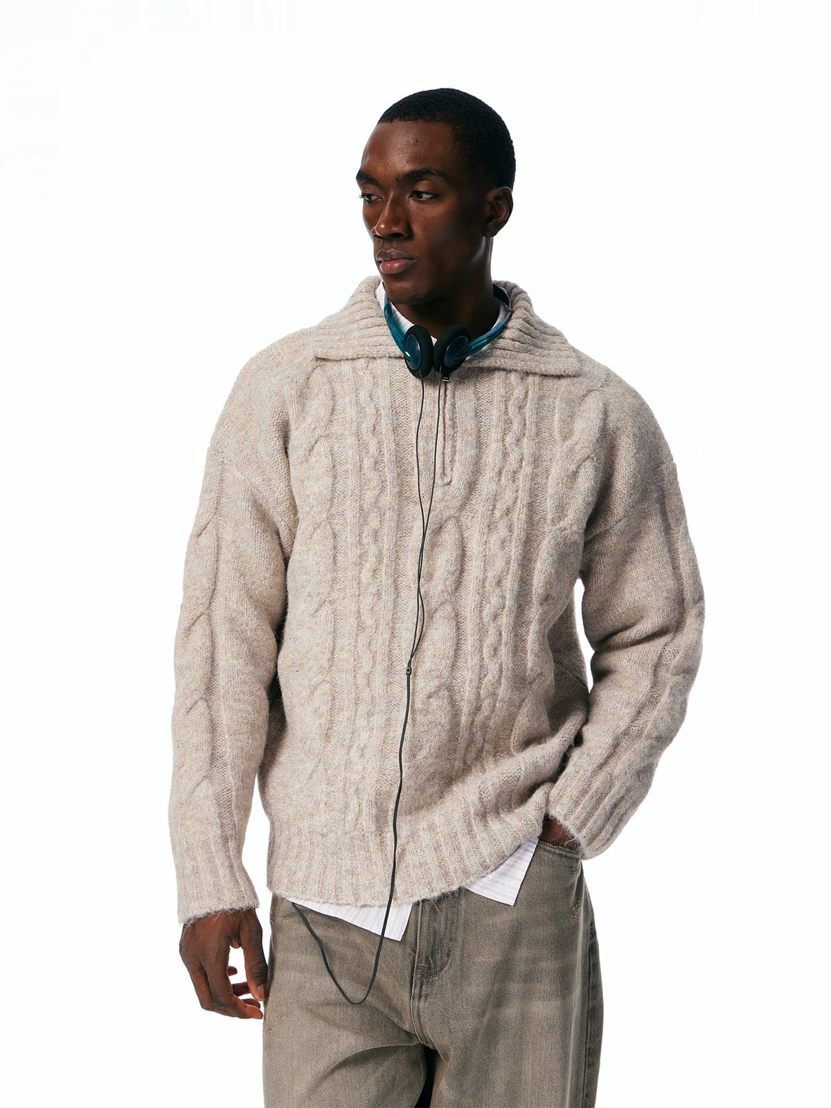 Men's Cable-Knit Half-Zip Sweater product photo