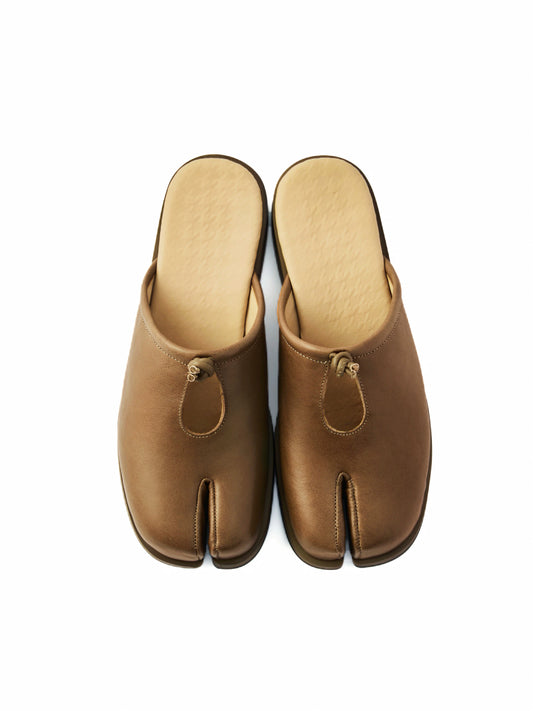 Light Brown Unisex Tabi Toe Leather Knot Detail Mule Sandals