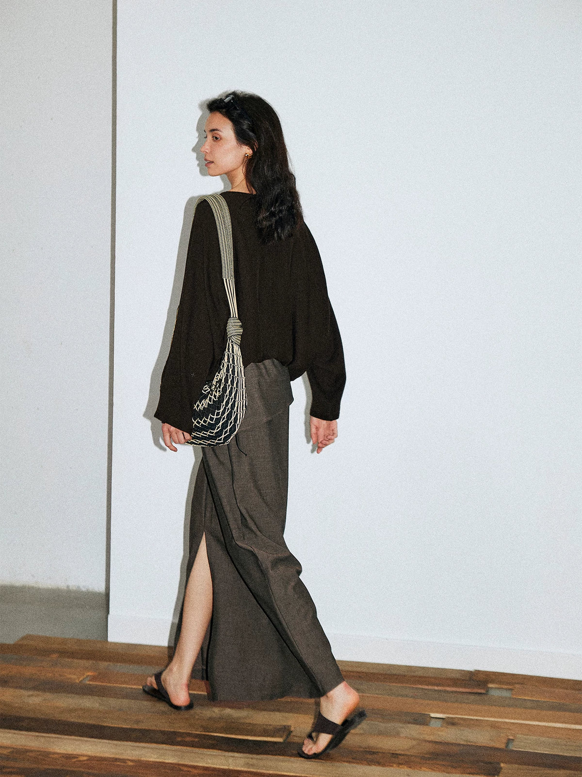 MOOFEEL Brown Slit Midi Skirt