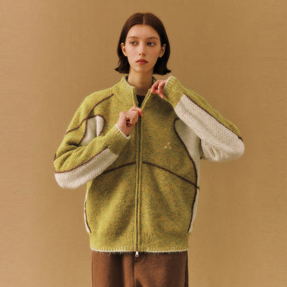 FPA Piqué Contrast Stand-Collar Zip Cardigan