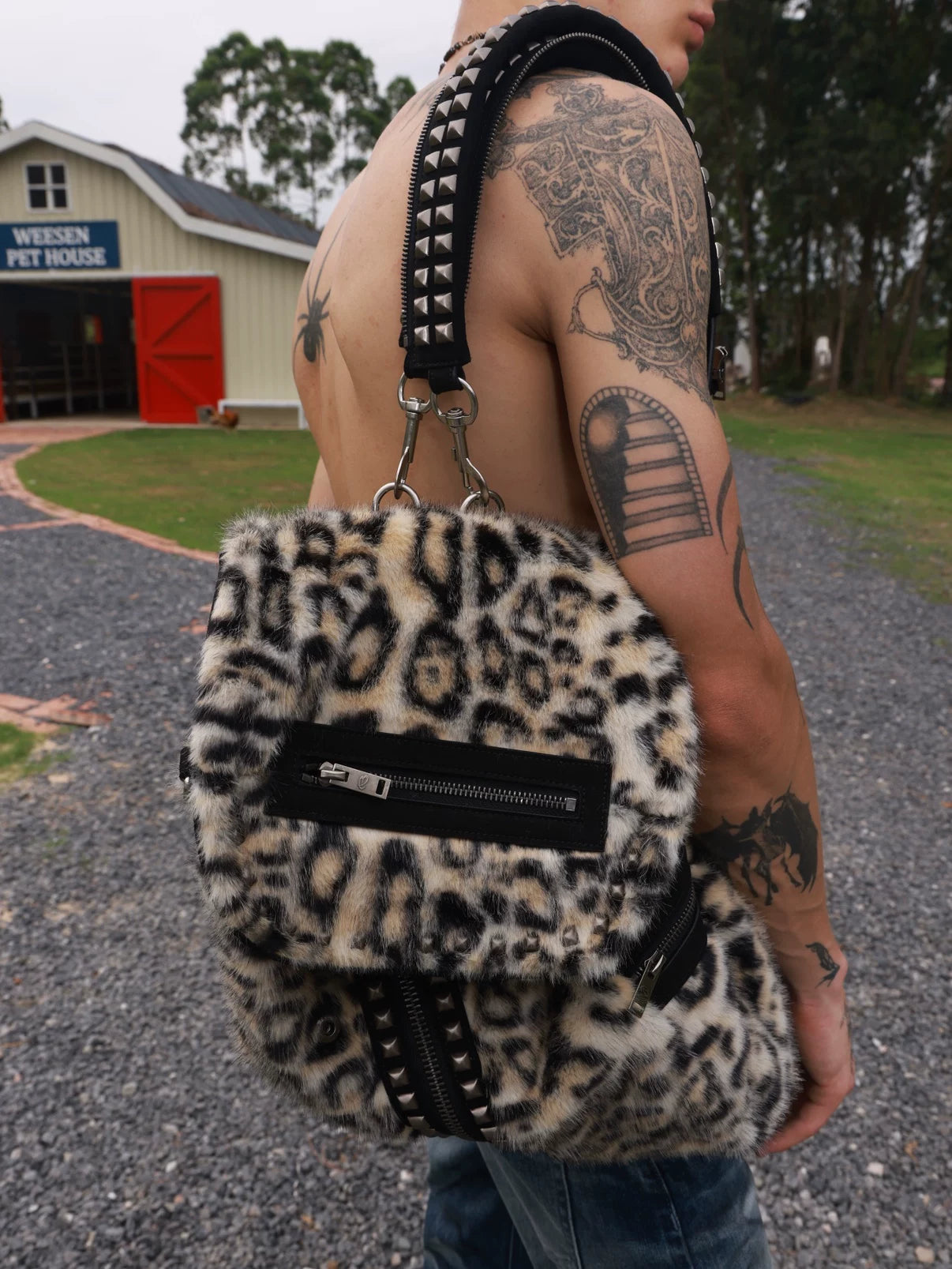 Archive Leopard Faux Fur & Suede Studded Backpack