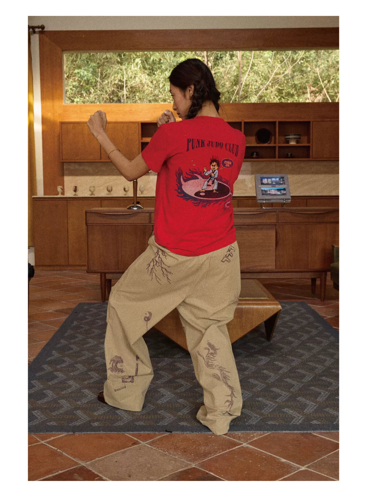 Hand-Drawn Print Wide-Leg Cargo Pants product photo