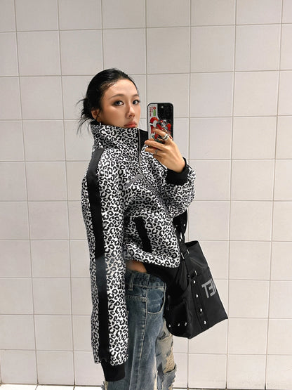Wendbare Leopardenmuster-Jacke mit Kragen