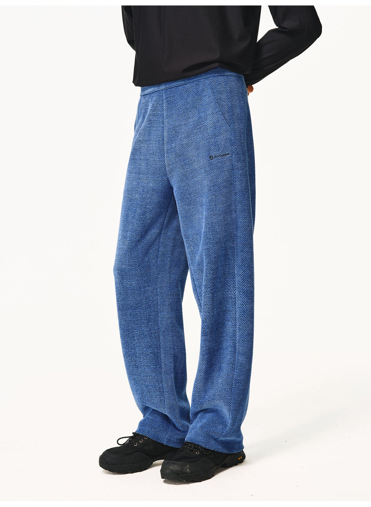 Sea blue waffle-knit pants, front view
