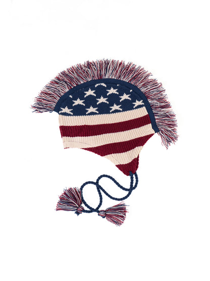 American Flag Earflap Knit Hat