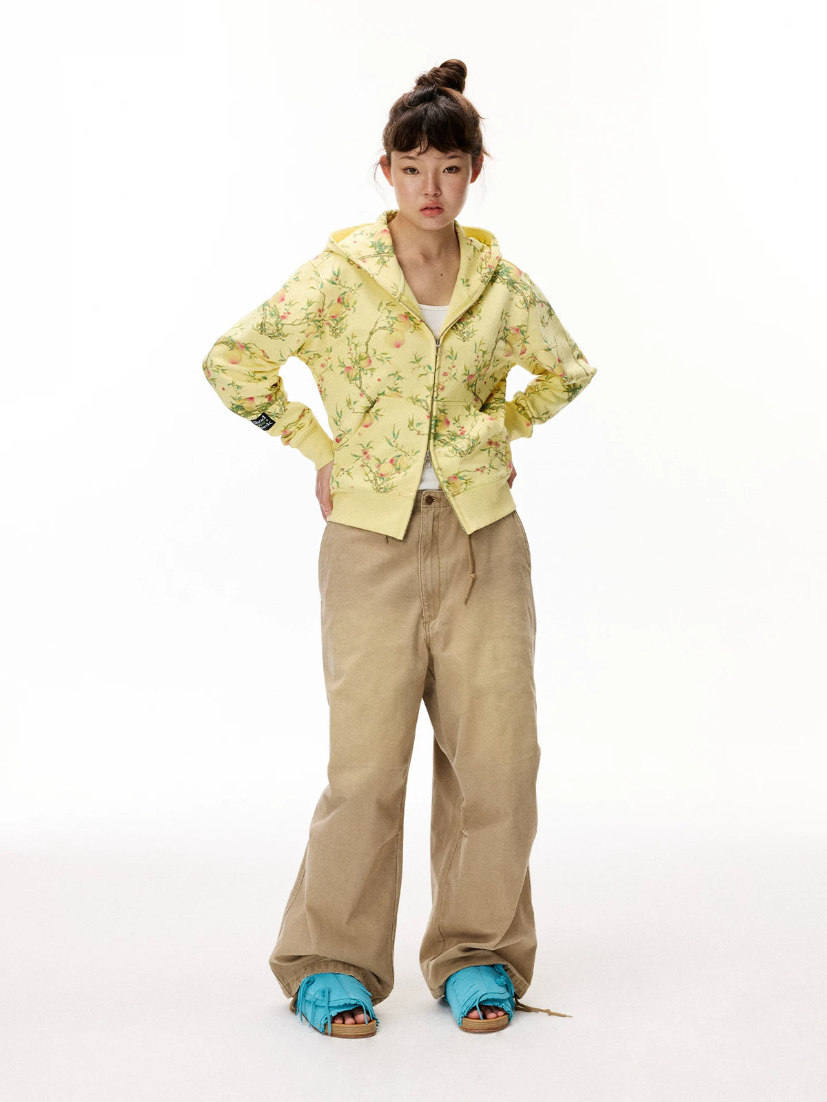 Floral Hooded Zip Sweatshirt product photo, yellow