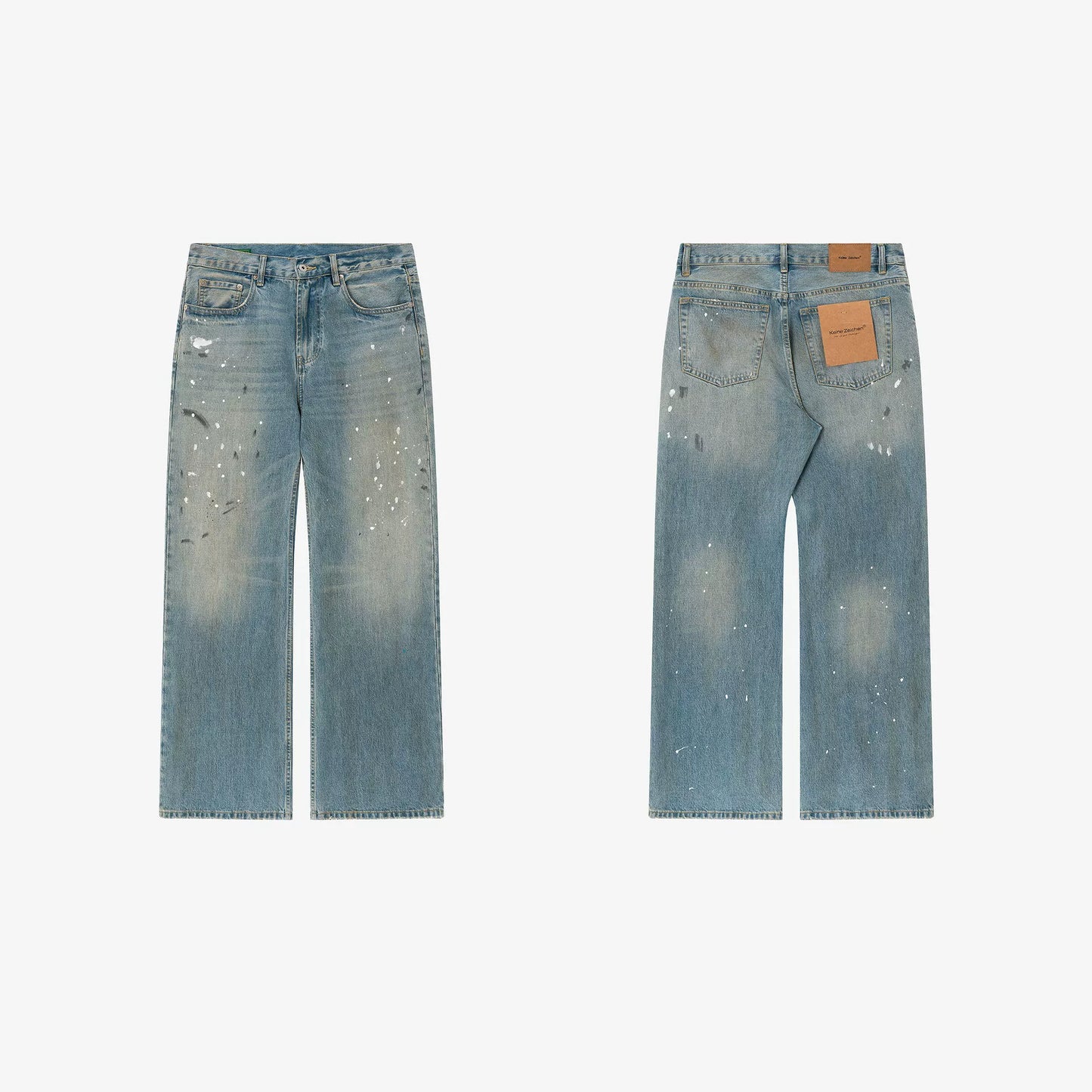 Paint-Splatter Washed Straight-Leg Jeans