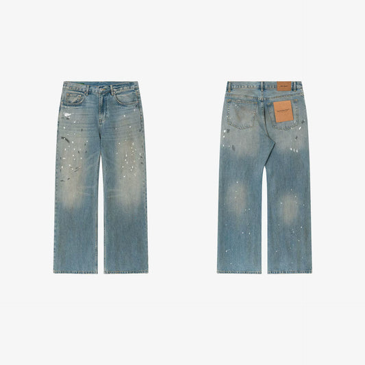 Paint-Splatter Washed Straight-Leg Jeans